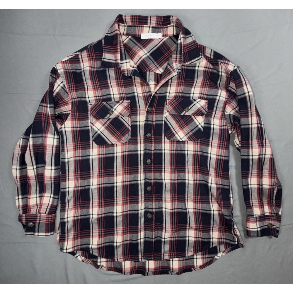 Mnml Shirt Mens L Blue Red Plaid Flannel Long Sleeve Button Up Casual Stretch